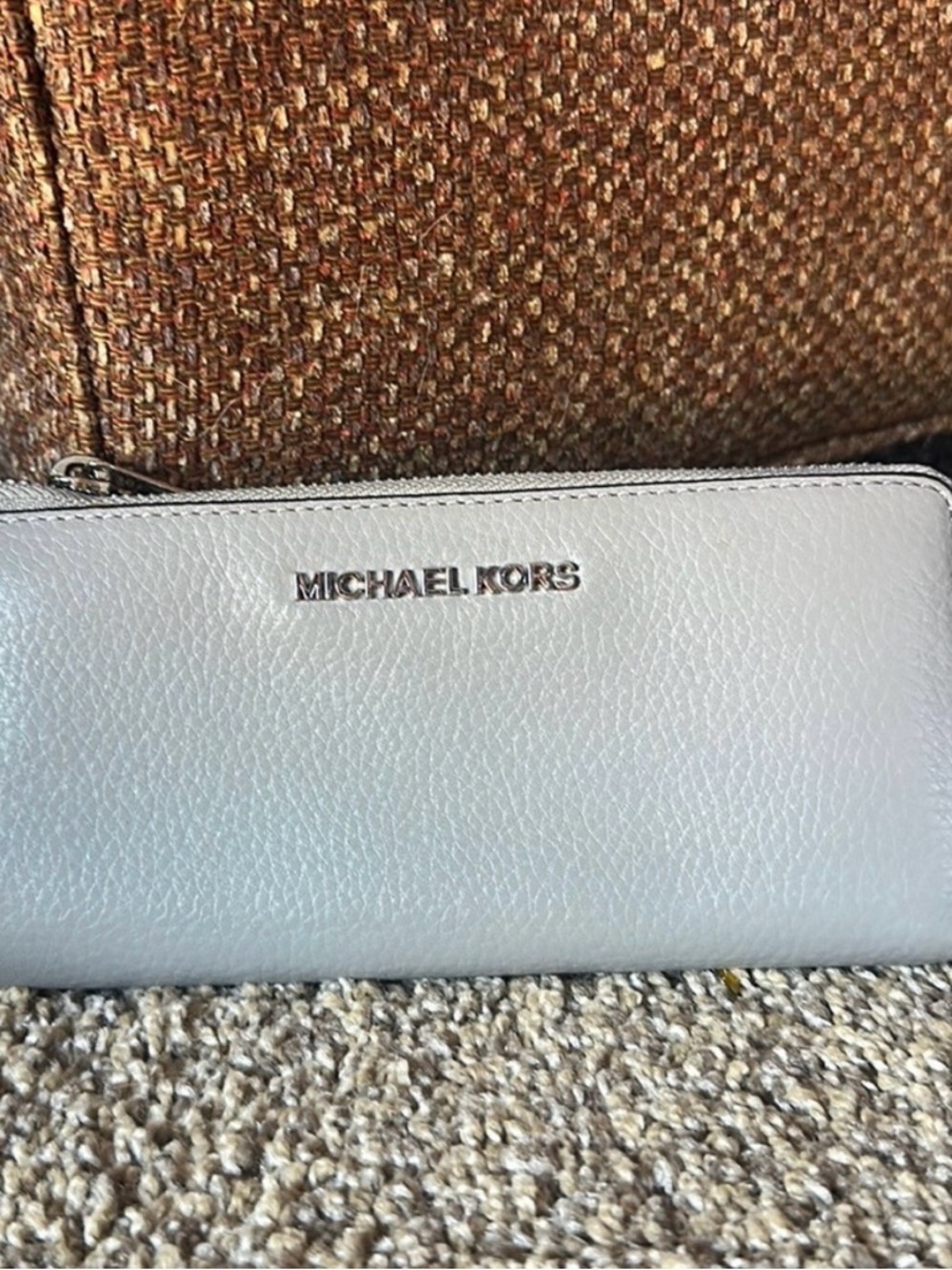 Michael Kors Pale Gray Pebbled Leather Zip-Around Wallet